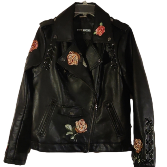 Steve Madden Jackets & Blazers - Steve Madden Vegan Leather Embellished Motorcycle  Jacket Large